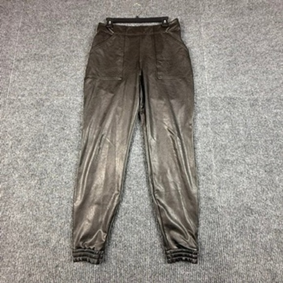 SPANX Pants - Spanx Faux Leather Joggers Womens Large Black High Waisted Pocket Pants 20283R